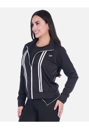 Chaqueta Deportiva Con Cierre Y Franjas Contraste Negra