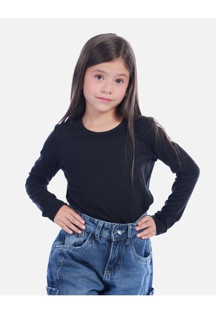 Camiseta Manga Larga Negra Básica Para Niña