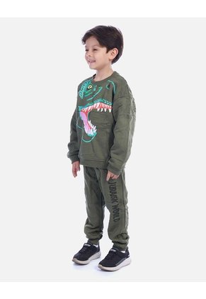 Conjunto Infantil Buso Dino Verde Y Sudadera Jogger Para Niño