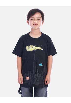 Camiseta Urbana Negra Con Estampado De Ciudad Para Niño