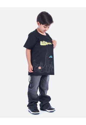 Camiseta Urbana Negra Con Estampado De Ciudad Para Niño