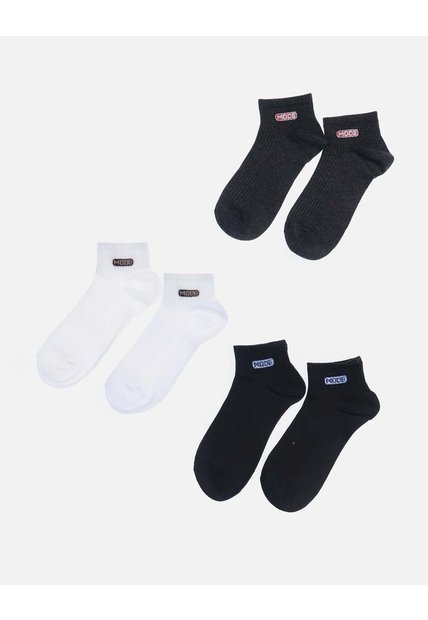 Set X 3 Medias Tobilleras Acanaladas Con Etiqueta Textil