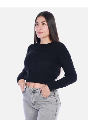 Sweater Crop Tejido Negro Mujer