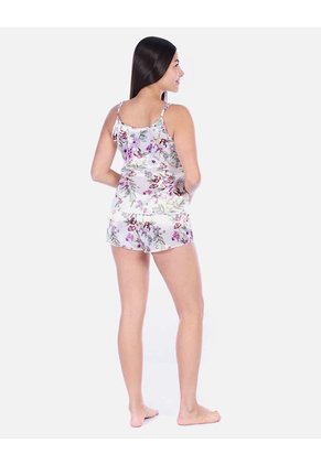 Pijama Conjunto Short Y Top Floral En Satín Mujer