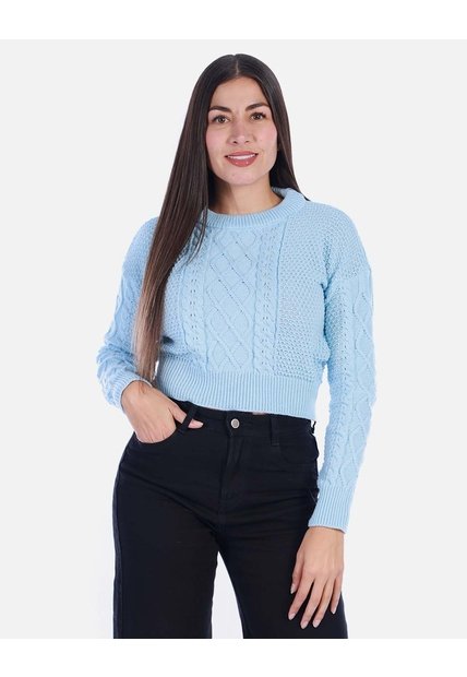 Sweater Crop Tejido Azul Cielo Mujer