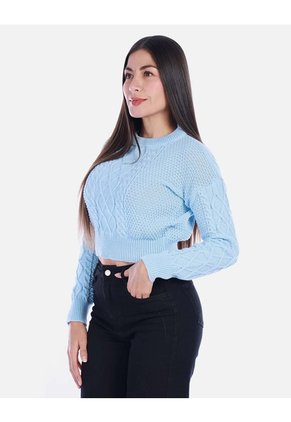Sweater Crop Tejido Azul Cielo Mujer