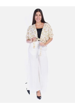 Blusa Kimono Estampada Beige Con Amarre Mujer
