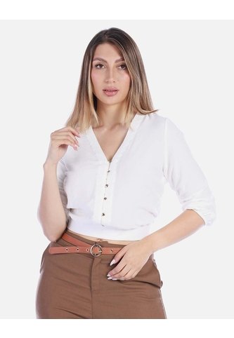 Blusa Cuello En V Blanca Con Botones Arequipe moda dulce