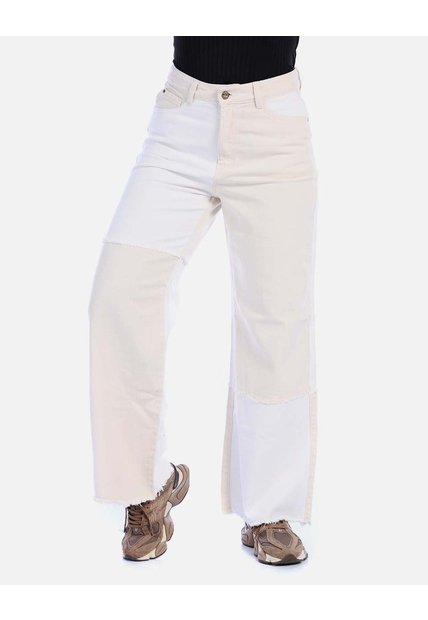 Jean Bicolor Rígido De Tiro Alto Mujer
