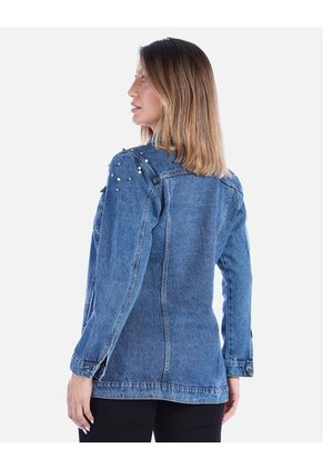 Chaqueta De Jean Larga Con Tachas Mujer