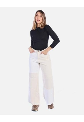 Jean Bicolor Rígido De Tiro Alto Mujer