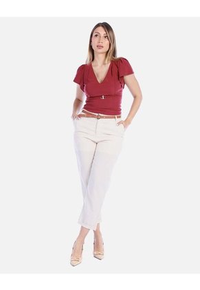 Pantalón De Lino Y Rayón Con Cinturón