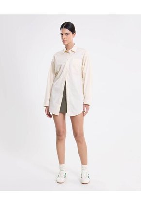 Camisa Manga Larga Amplia Bajo Curvo  Para Mujer Blanco Atmos