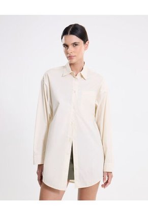 Camisa Manga Larga Amplia Bajo Curvo  Para Mujer Blanco Atmos
