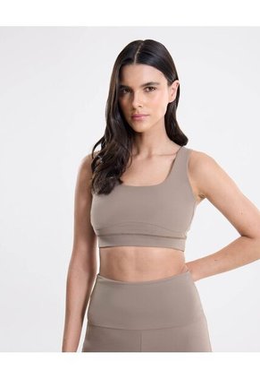 Top Deportivo Cuello Redondo Ajuste Medio  Para Mujer Café Atmos