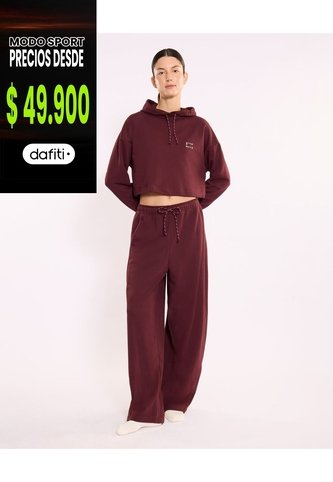 Pantalón Barrel Burda Confort Para Mujer  Deportiva  Color Vino Marca Atmos Atmos