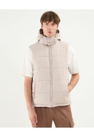 Chaleco Puffer Capota Desmontable  Para Hombre Beige Atmos Atmos
