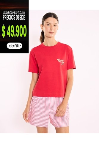 Camiseta Amplia Con Estampado  Para Mujer Rojo Atmos Atmos
