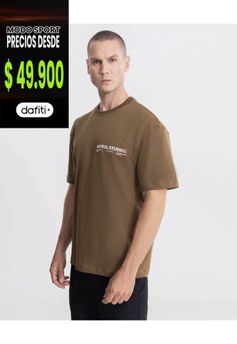 Camiseta Manga Corta Con Screen  Para Hombre Café Atmos Atmos