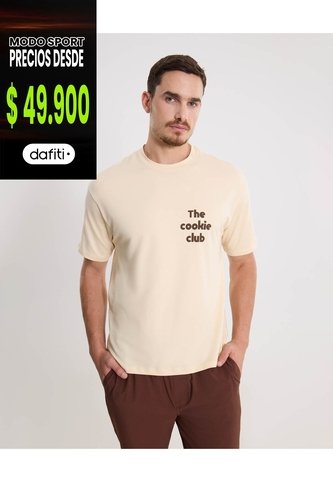 Camiseta Oversize Con Estampado  Para Hombre Crema Atmos Atmos
