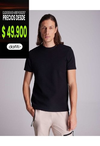 Camiseta Regular Fit Manga Corta Texturizada  Para Hombre Negro Atmos Atmos