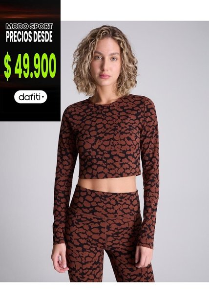 Crop Top Manga Larga Estampada Para Mujer  Deportiva  Color Café Marca Atmos