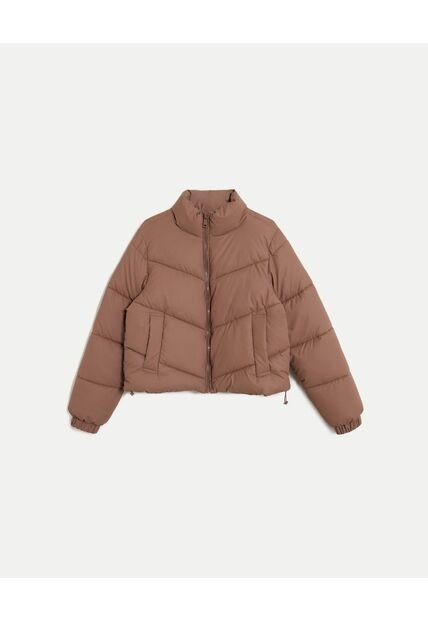 Chaqueta Acolchada Cuello Alto  Para Mujer Café Atmos