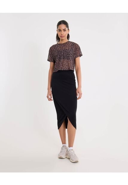 Falda Midi Cruzada En Plush  Para Mujer Negro Atmos