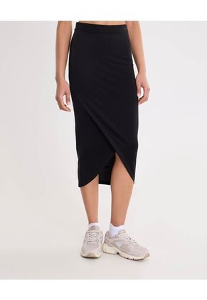Falda Midi Cruzada En Plush Para Mujer Negro Atmos