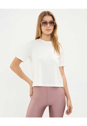 Camiseta Para Mujer Manga Corta Cuello Redondo Color Marfil Marca Atmos #31090215