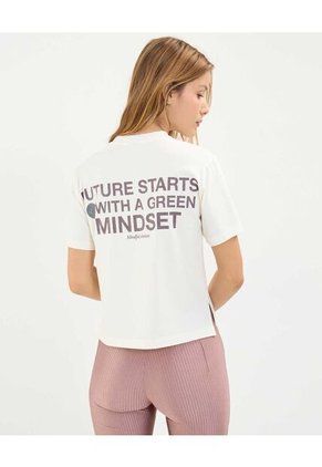 Camiseta Para Mujer Manga Corta Cuello Redondo Color Marfil Marca Atmos #31090215