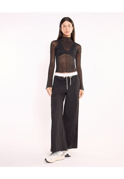 Pantalón Amplio Alotech Con Pretina  Para Mujer Negro Atmos