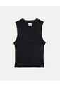 Camiseta Tejida Manga Sisa Acanalada  Para Mujer Negro Atmos de Atmos