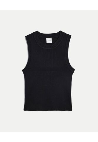 Camiseta Tejida Manga Sisa Acanalada  Para Mujer Negro Atmos Atmos