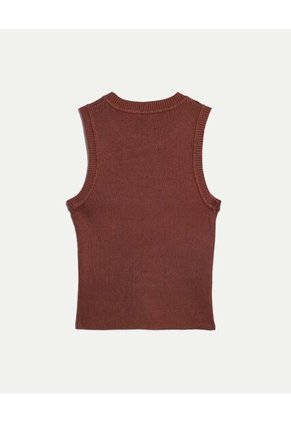 Camiseta Tejida Manga Sisa Acanalada  Para Mujer Terracota Atmos