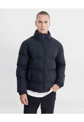 Chaqueta Acolchada Pu Cuello Alto Para Hombre Negro Atmos