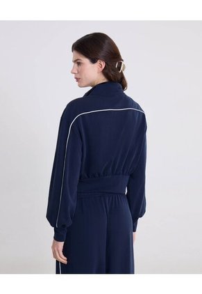 Buzo Full Zipper Piping Plush  Para Mujer Azul Atmos
