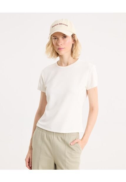 Camiseta Crop Manga Corta Plush  Para Mujer Marfil Atmos