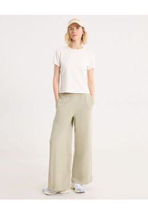 Camiseta Crop Manga Corta Plush  Para Mujer Marfil Atmos