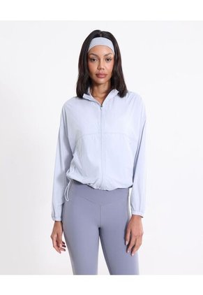 Chaqueta Rompevientos Con Elástico En Inferior  Para Mujer Gris Atmos