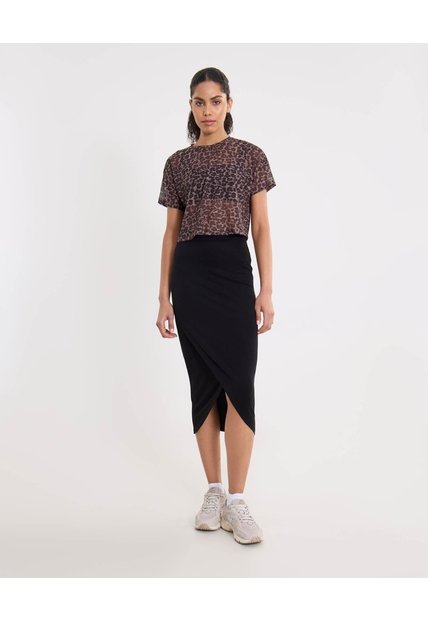 Falda Midi Cruzada En Plush  Para Mujer Negro Atmos