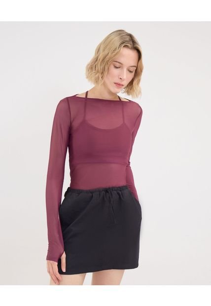 Camiseta Para Mujer Manga Larga Cuello Redondo Color Vino Marca Atmos #31090259