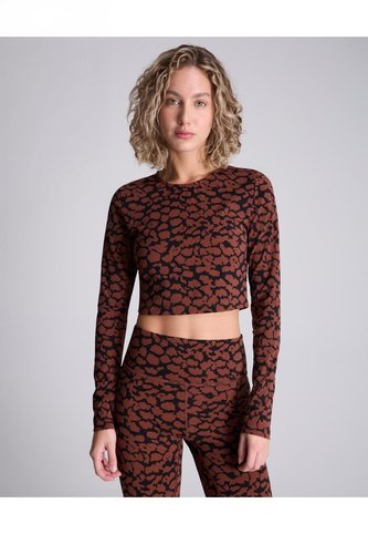 Crop Top Manga Larga Estampada Para Mujer  Deportiva  Color Café Marca Atmos Atmos