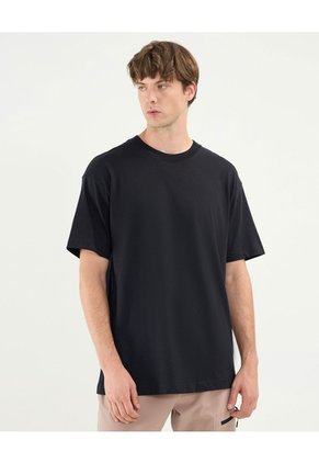 Camiseta Básica Manga Corta Oversize Para Hombre Negro Atmos
