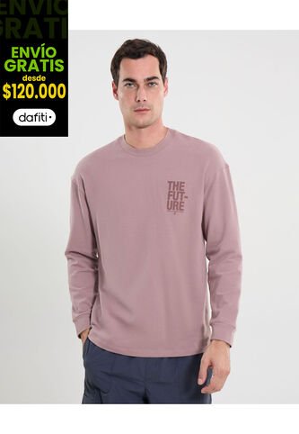 Camiseta Para Hombre Manga Larga Cuello Redondo Color Rosado Marca Atmos #32090191 Atmos