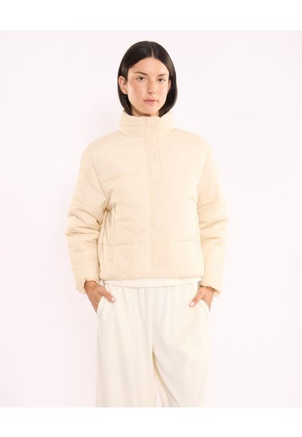 Chaqueta Acolchada Cuello Alto Para Mujer  Deportiva  Color Beige Marca Atmos
