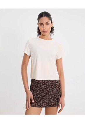 Camiseta Boxy Con Bonding Para Mujer Deportiva Color Beige Marca Atmos