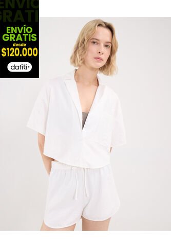 Camisa Para Mujer Manga Corta Color Marfil Marca Atmos #31010008 Atmos