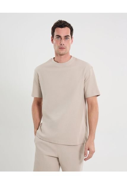 Camiseta Para Hombre Manga Corta Cuello Redondo Color Beige Marca Atmos #32090232
