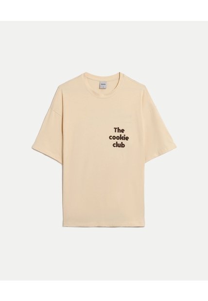 Camiseta Oversize Con Estampado  Para Hombre Crema Atmos